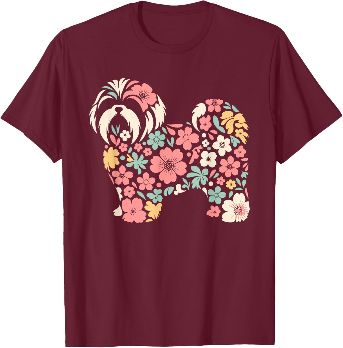 Cute Floral Flower Shih Tzu Mom Grandma Mothers Day T-Shirt - T-Shirt | Maroon