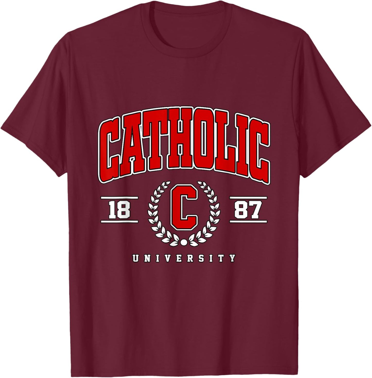 Catholic Varsity Arch Collegiate Women T-Shirt - T-Shirt | Maroon