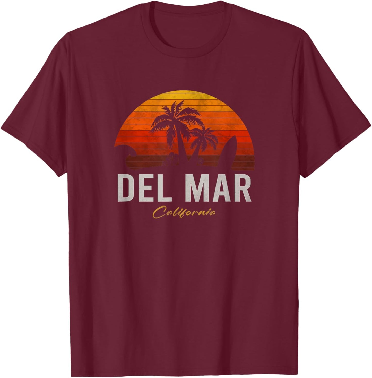 Del Mar California Retro Surfer Vintage Beach Men Women T-Shirt - T-Shirt | Maroon