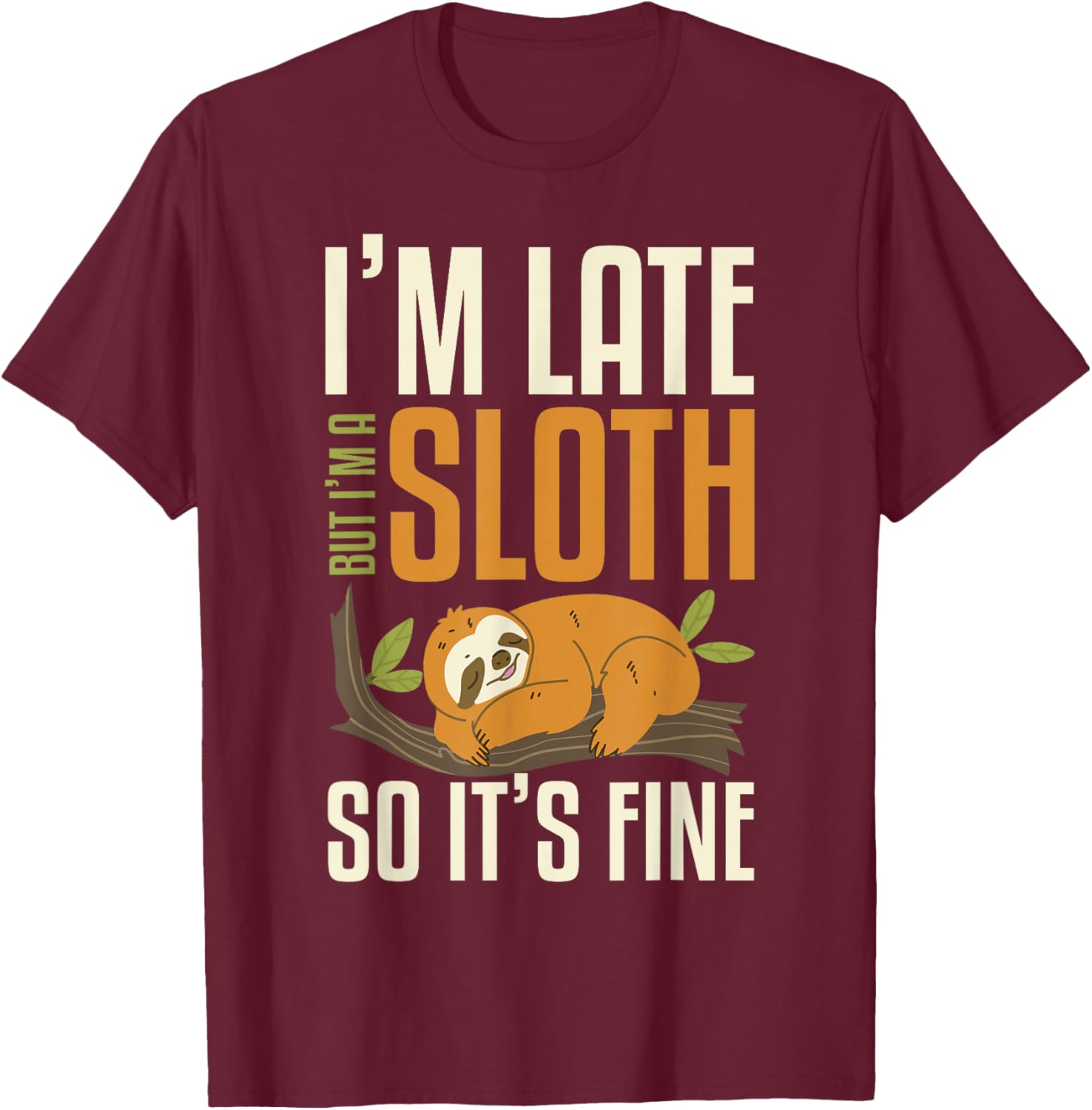 Funny Sloth Sleeping Cute Lazy Sloth Women Kids T-Shirt - T-Shirt | Maroon