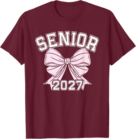 Class Of 2027 Senior Coquette Bow Aesthetic T-Shirt - T-Shirt | Maroon
