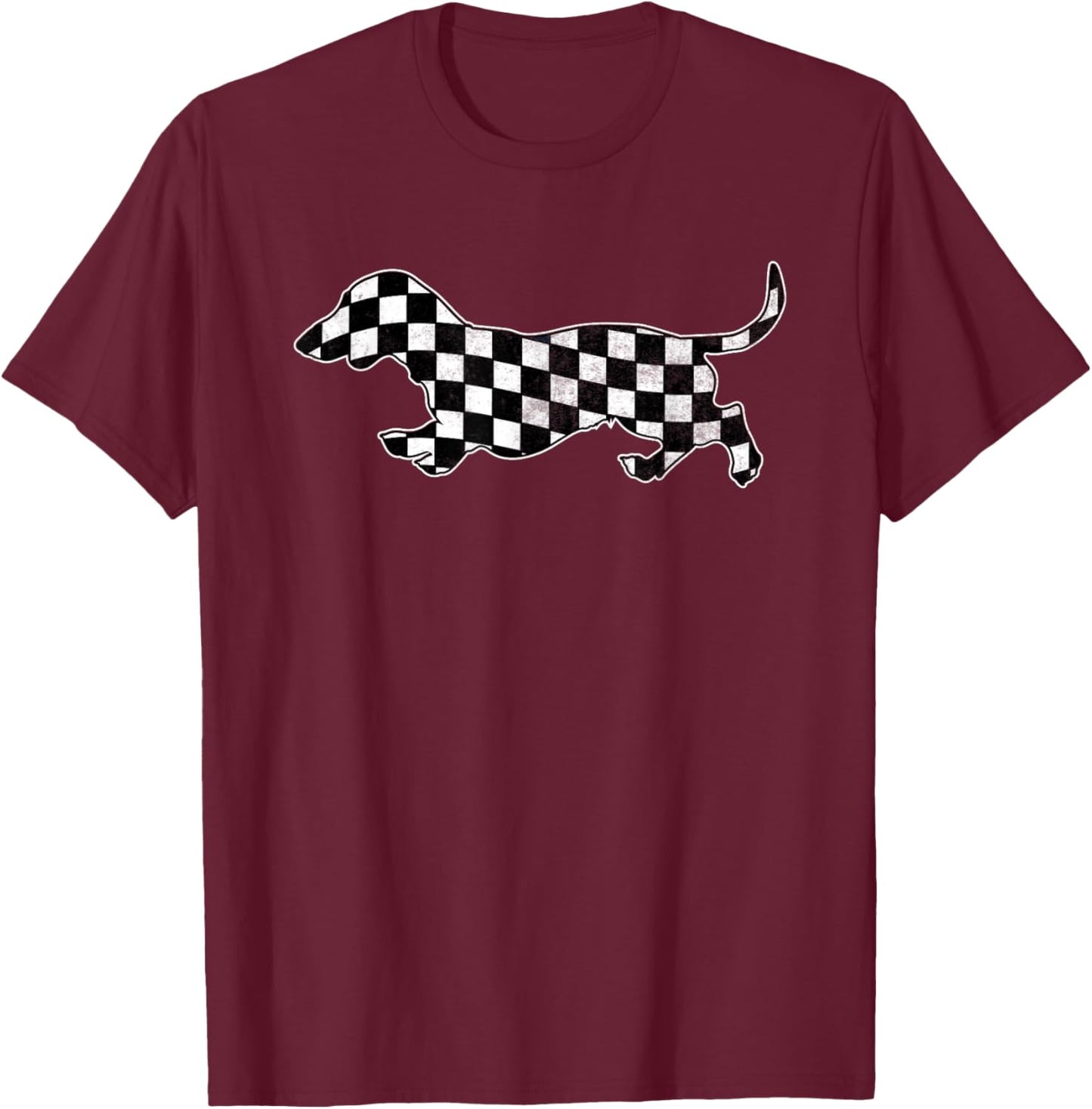 Checkered Dachshund Retro Puppy Race Wiener Dog Boys T-Shirt - T-Shirt | Maroon