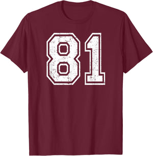 81 Number Eighty-One Team Sports Grunge Varsity Matching T-Shirt - T-Shirt | Maroon