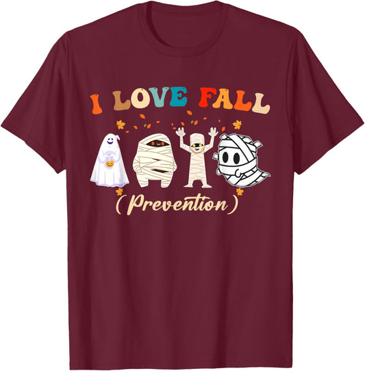 Retro I Love Fall Prevention Fall Nurse Ghost Halloween T-Shirt - T-Shirt | Maroon