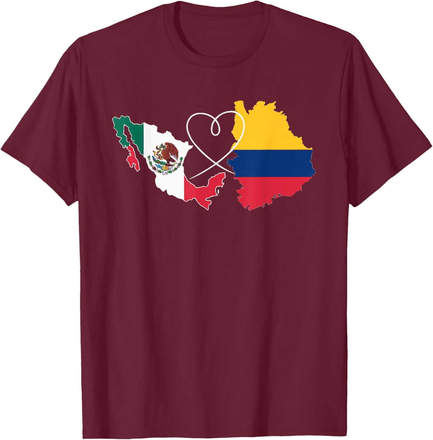 Half Columbian Half Mexican Mexico Flag Columbia T-Shirt - T-Shirt | Maroon