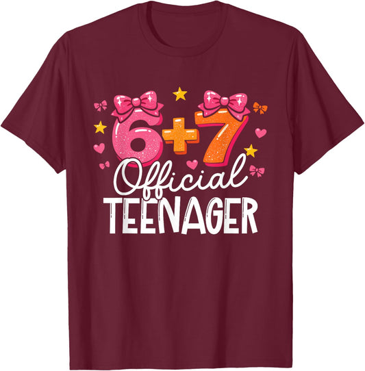 6+7 Official Teenager 67 Meme Six Seven Brainrot T-Shirt - T-Shirt | Maroon