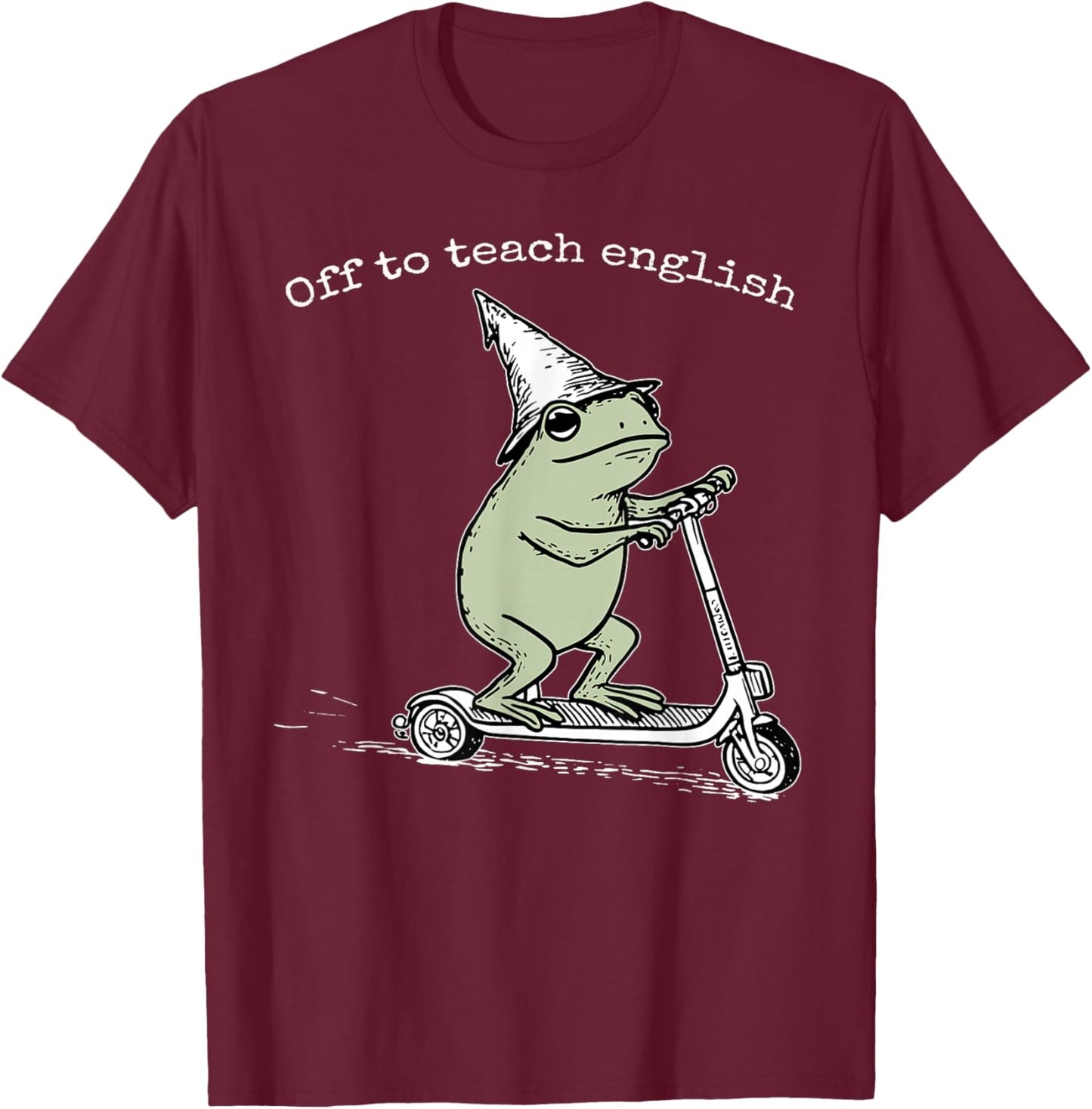 Off to Teach English Scooter Frog ESL Teacher Literature T-Shirt - T-Shirt | Maroon