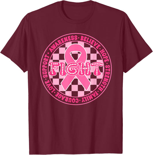 Faith Hope Love Pink Ribbon Breast Cancer Awareness Month T-Shirt - T-Shirt | Maroon