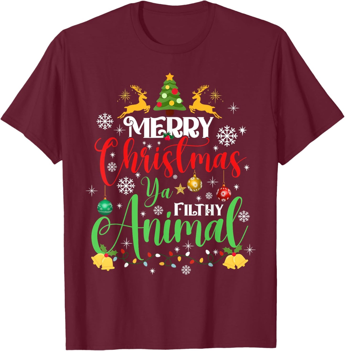 Merry Christmas Animal Filthy Ya Xmas Family Pajama T-Shirt - T-Shirt | Maroon