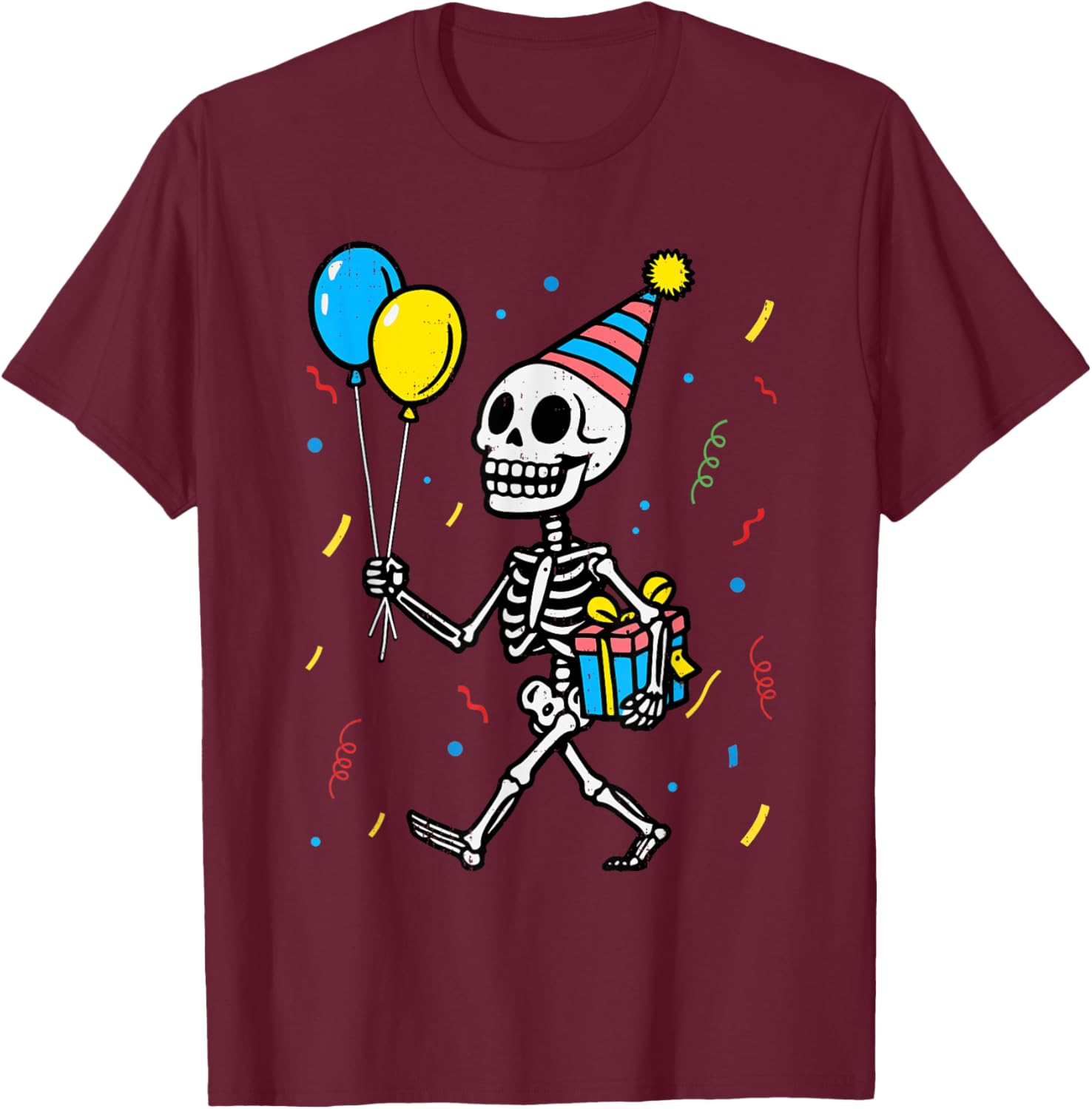 Skeleton Birthday Halloween Costume Boys Teens Girls Kids T-Shirt - T-Shirt | Maroon