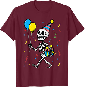 Skeleton Birthday Halloween Costume Boys Teens Girls Kids T-Shirt - T-Shirt | Maroon