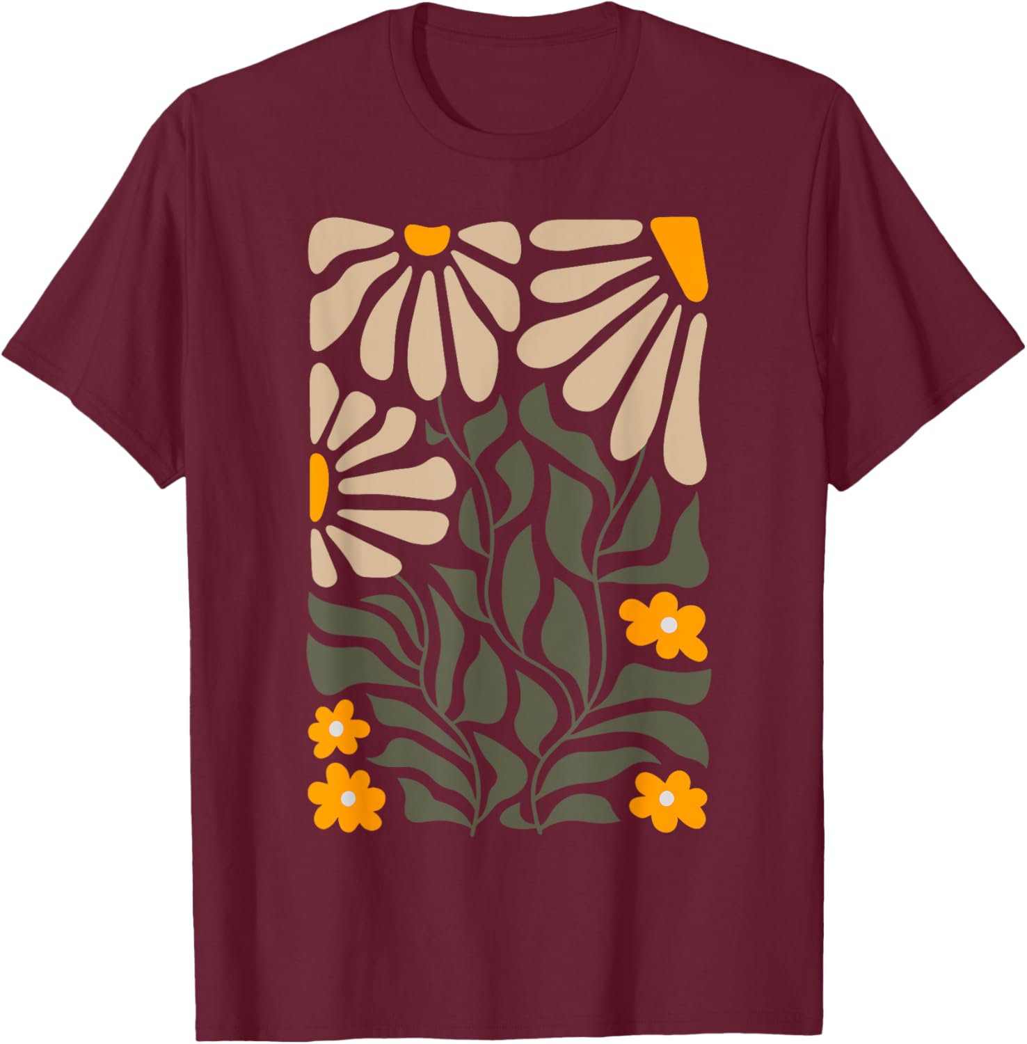 Vintage Matisse Style Wild Flowers T-Shirt - T-Shirt | Maroon