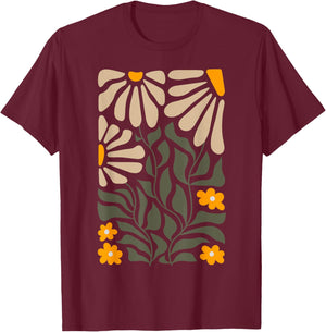 Vintage Matisse Style Wild Flowers T-Shirt - T-Shirt | Maroon