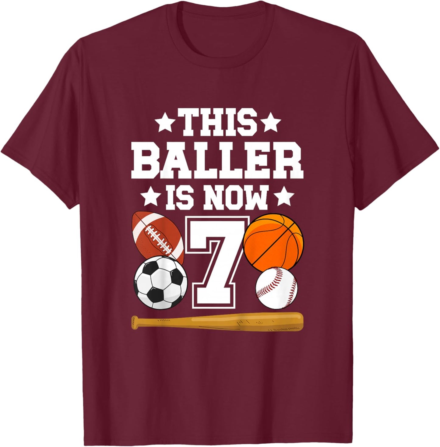 Kids 7th Birthday Sports Birthday Party Seven Year Old Boy T-Shirt - T-Shirt | Maroon