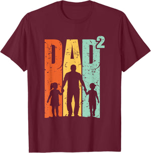 Papa Von Zwei Kindern Im Retro-Vintage-Stil T-Shirt - T-Shirt | Maroon