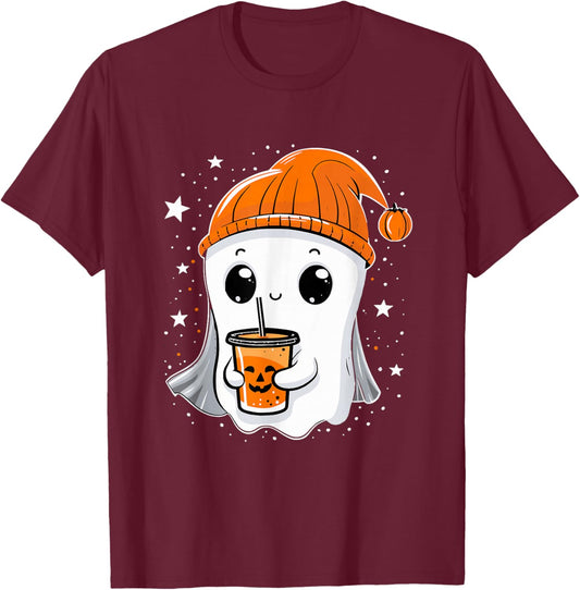 Halloween for Girls, Kids, Toddler & Women Cute Fall Ghost T-Shirt - T-Shirt | Maroon