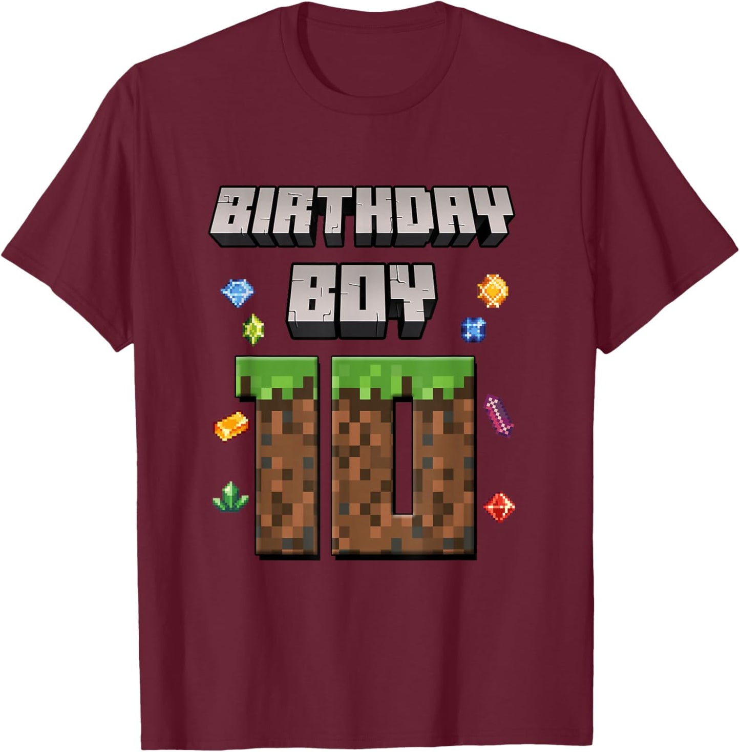 10th Birthday 10 Years Old Video Gamer Pixel Birthday Boys T-Shirt - T-Shirt | Maroon
