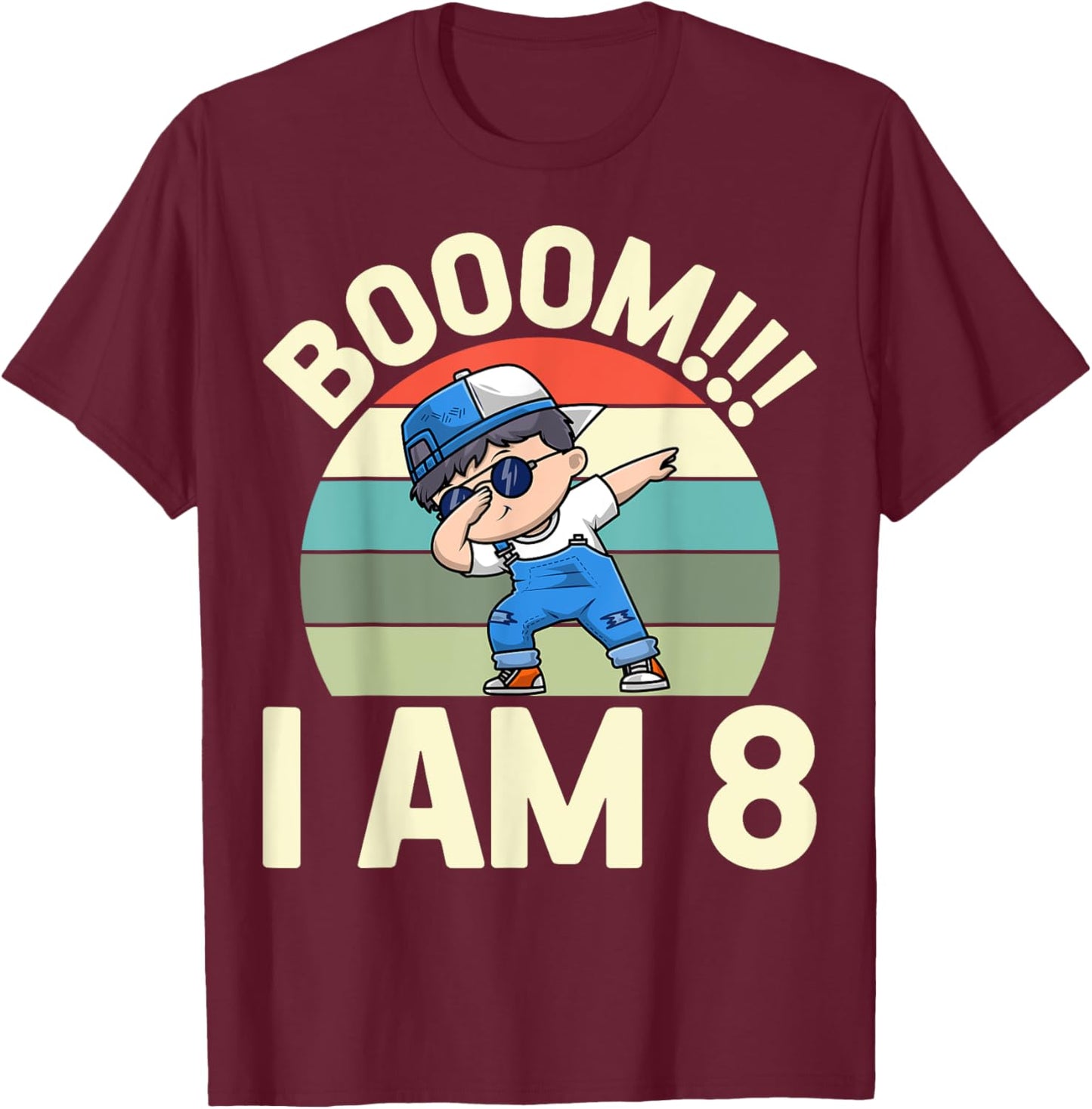 Boom I Am 8 Dabbing Boy Retro 8th Birthday Party T-Shirt - T-Shirt | Maroon