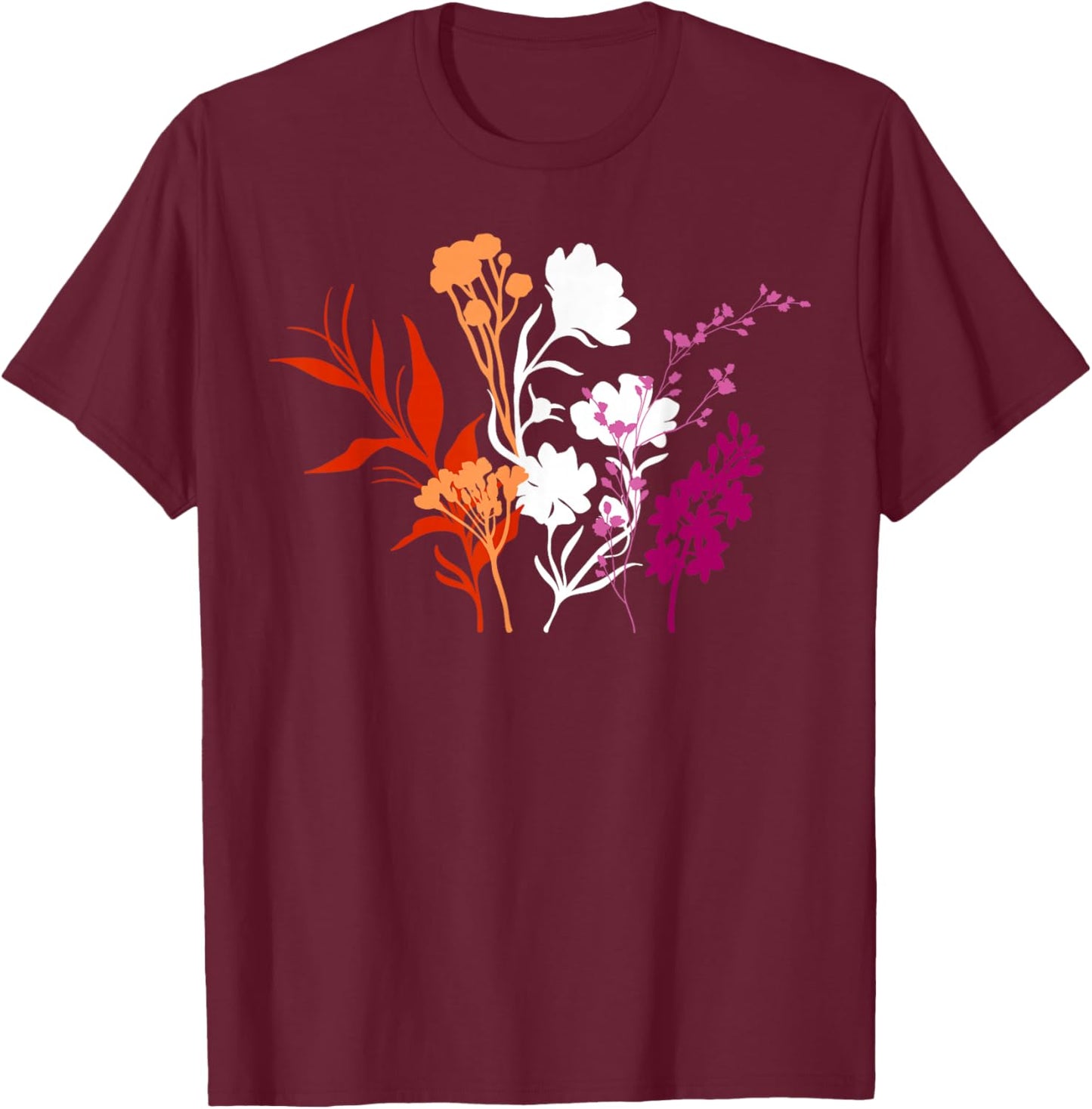 Minimalist Wildflowers Lesbian Pride Aesthetic T-Shirt - T-Shirt | Maroon
