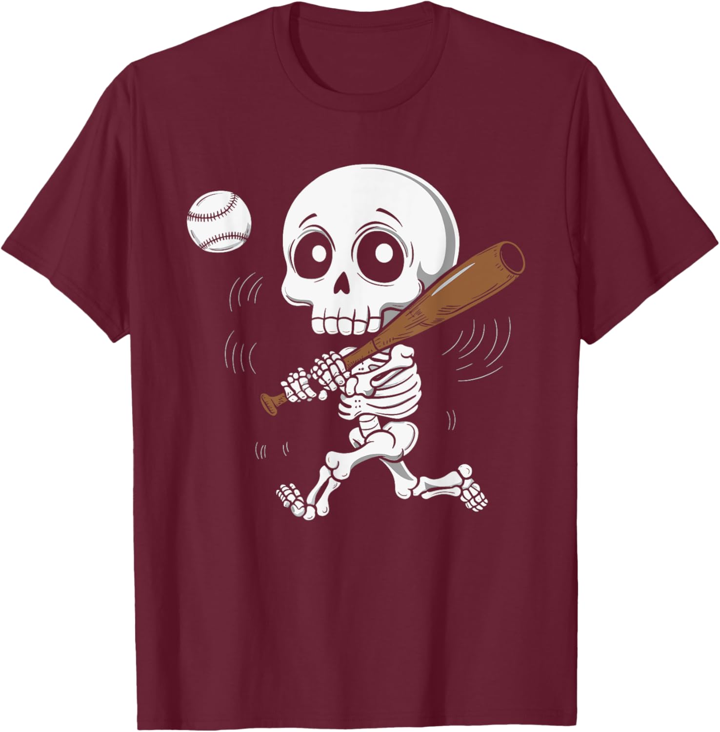 Skeleton Playing Baseball T-Shirt - T-Shirt | Maroon