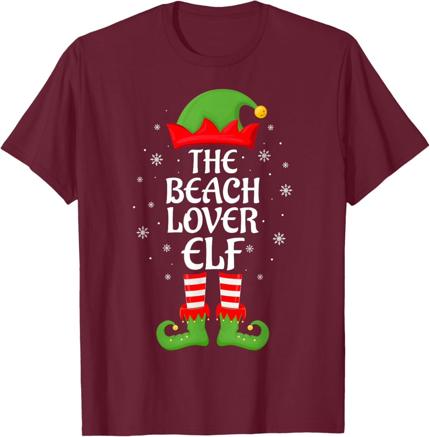 Beach Lover Elf Xmas Family Matching Elf Squad Christmas T-Shirt - T-Shirt | Maroon