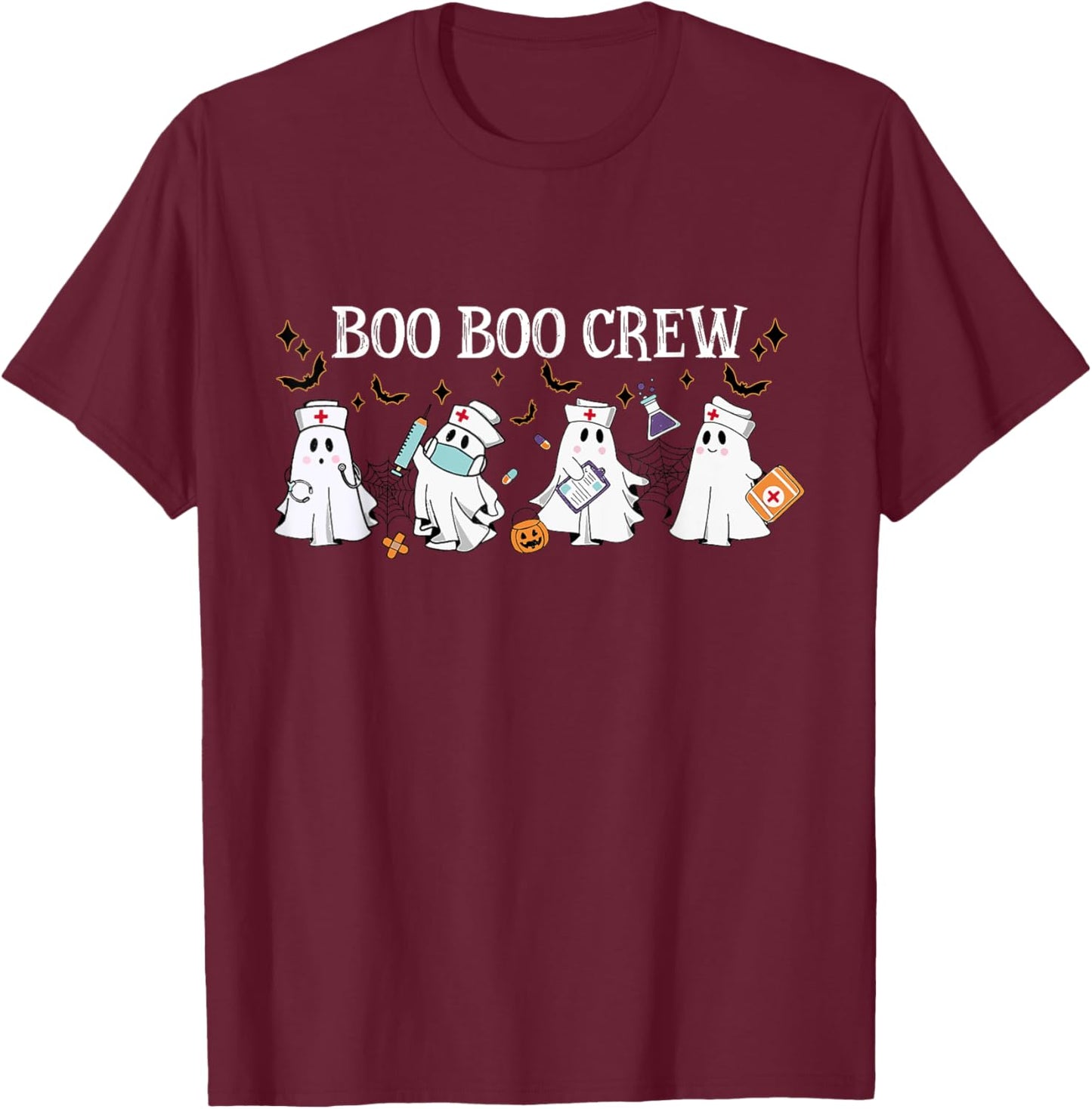 Boo Boo Crew Ghost Nurse Funny Nurse Cute Ghost Halloween T-Shirt - T-Shirt | Maroon