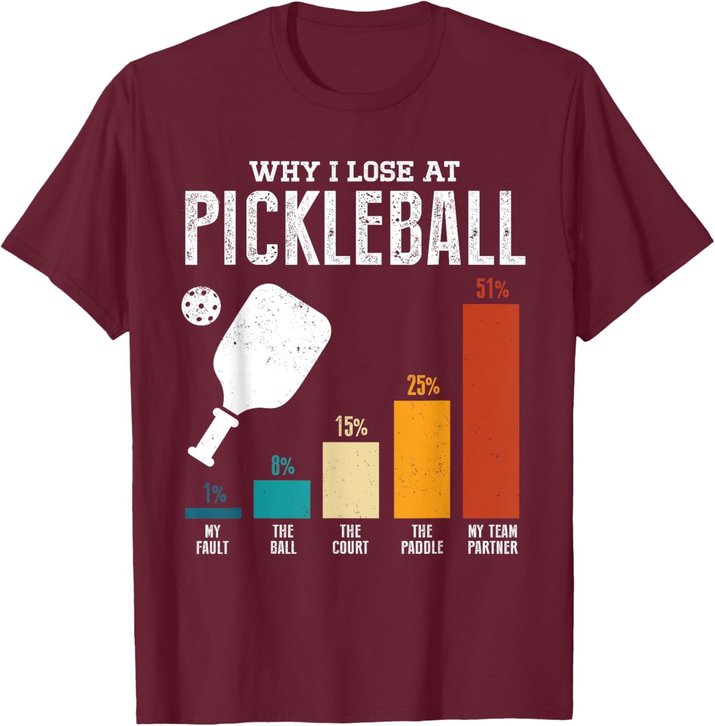 Why I Lose At Pickleball Funny Pickleball Player Retro T-Shirt - T-Shirt | Maroon