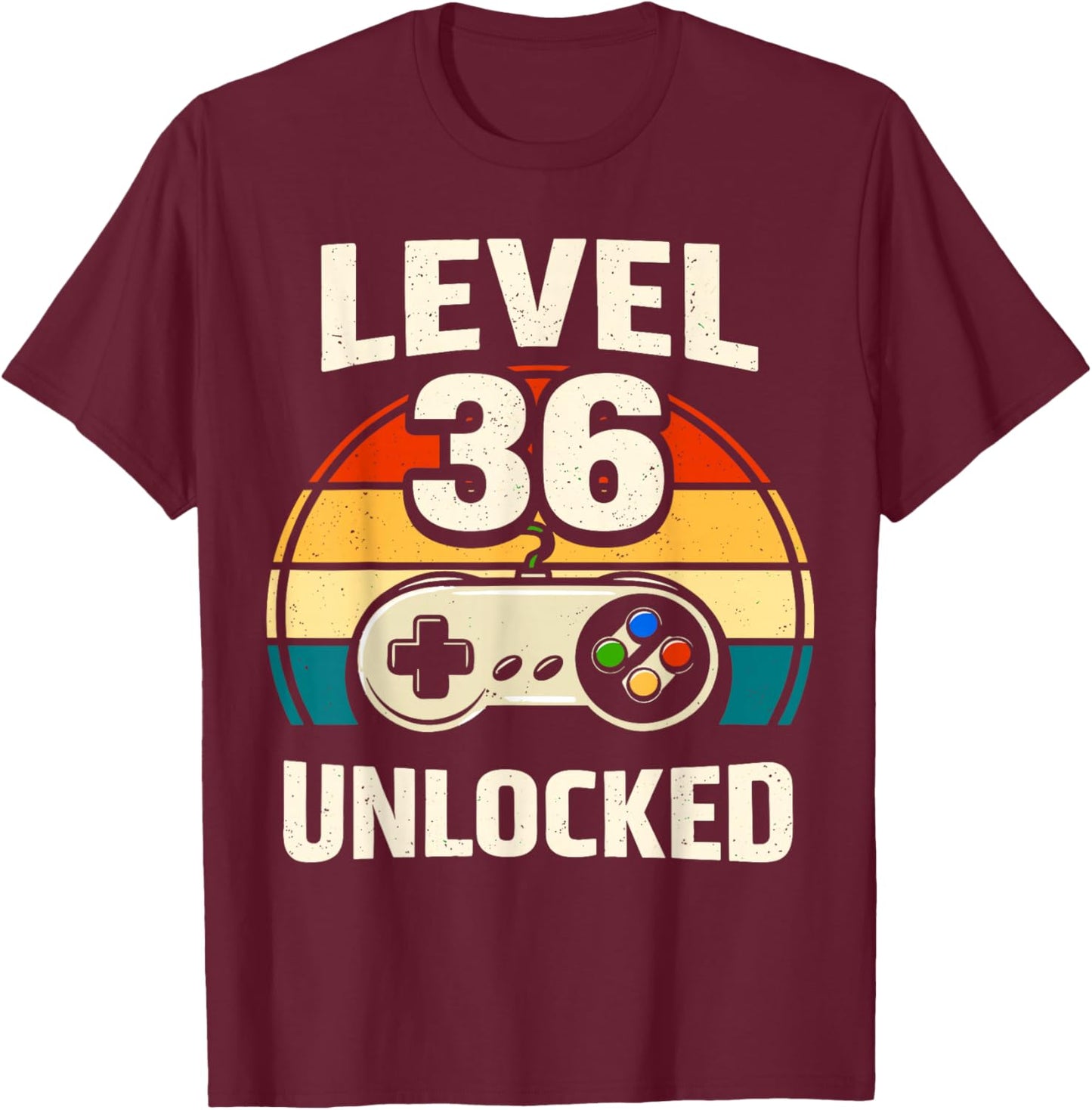 36th Birthday Level 36 Unlocked Gamer Gaming 36 Birthday T-Shirt - T-Shirt | Maroon