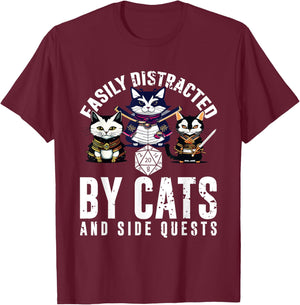 Cats Side Quest Easily Distracted Side Quests Gaming Dice T-Shirt - T-Shirt | Maroon