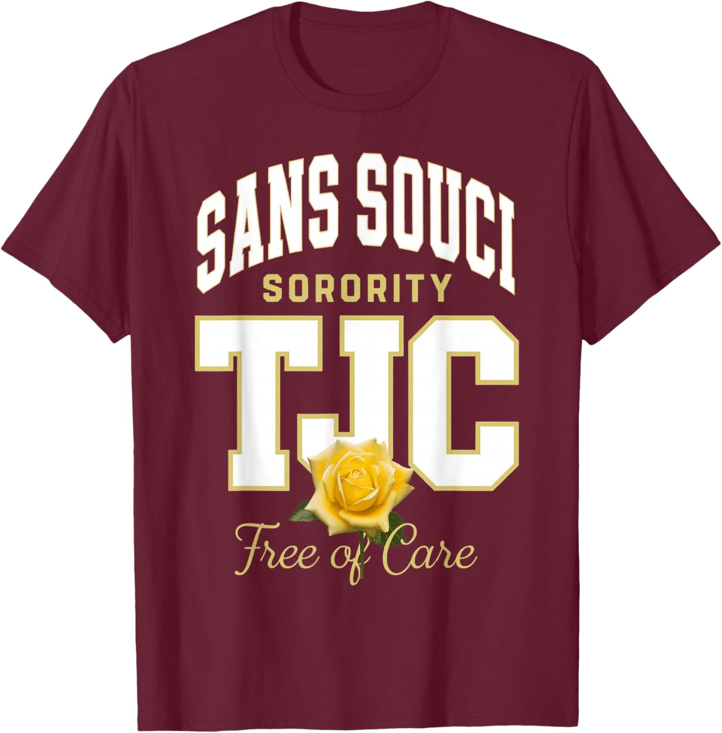 Sans Souci TJC Free of Care College Style T-Shirt - T-Shirt | Maroon