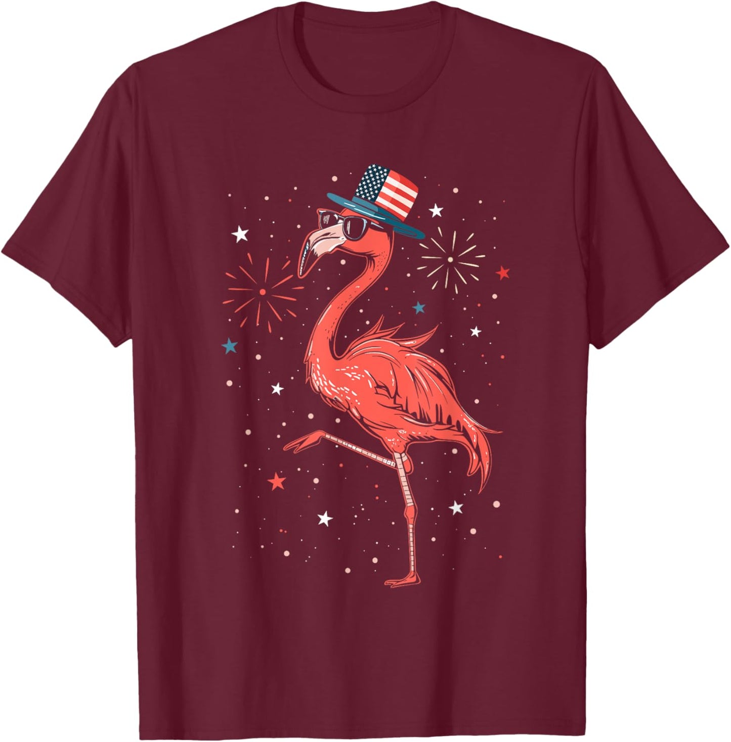 Patriotic American Flamingo Dancing USA Flag 4th Of July T-Shirt - T-Shirt | Maroon