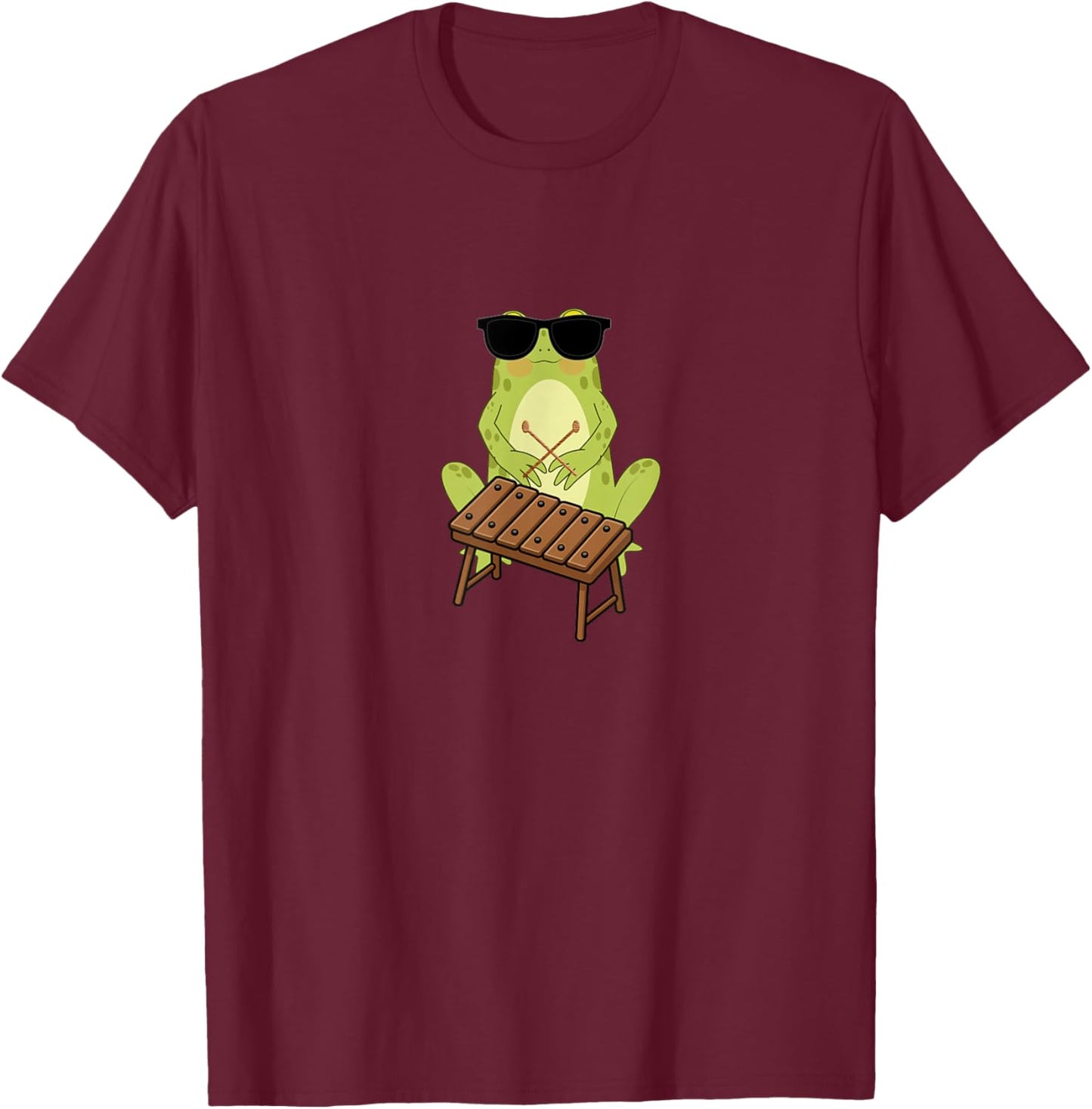 Funny Frog Wearing Sunglasses Playing Xylophone T-Shirt - T-Shirt | Maroon