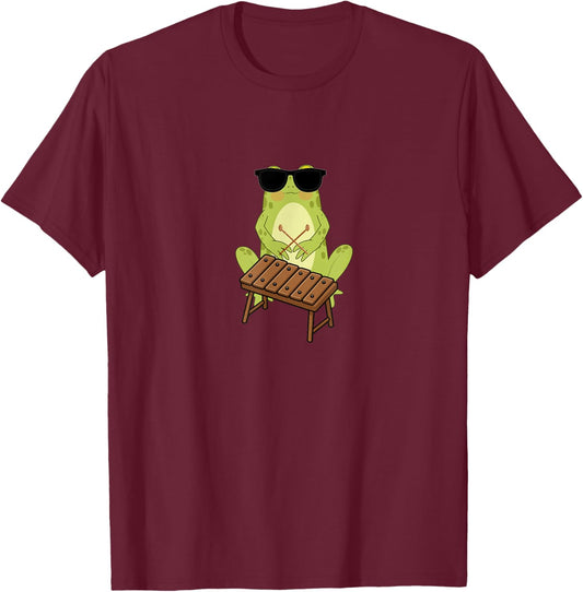 Funny Frog Wearing Sunglasses Playing Xylophone T-Shirt - T-Shirt | Maroon