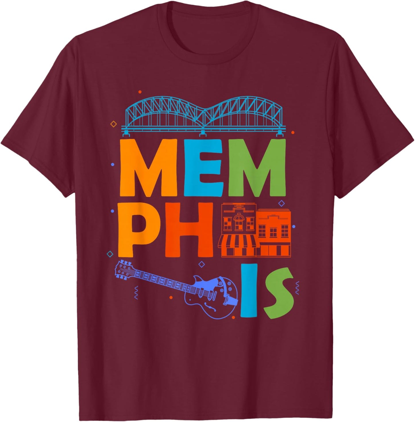 Memphis Souvenir Men Tennessee Skyline City Memphis T-Shirt - T-Shirt | Maroon