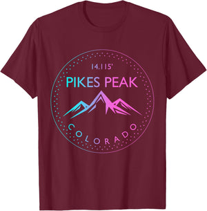 Pikes Peak Colorado Rocky Mountains Climbing Souvenirs T-Shirt - T-Shirt | Maroon
