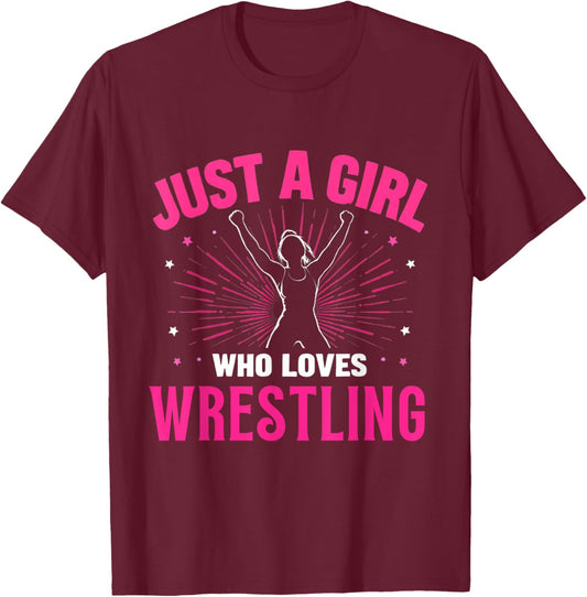 Just A Girl Who Loves Wrestling, Girls & Kids, Wrestler Girl T-Shirt - T-Shirt | Maroon
