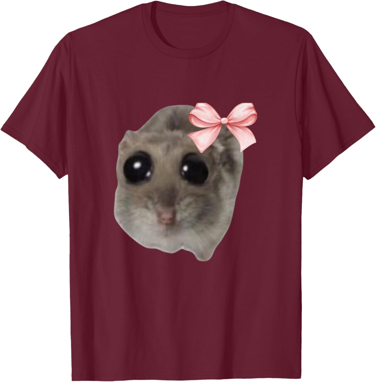 Sad Hamster Meme with Bow T-Shirt - T-Shirt | Maroon