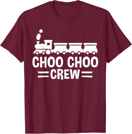 Choo Choo Crew Railway Train Birthday T-Shirt - T-Shirt | Maroon