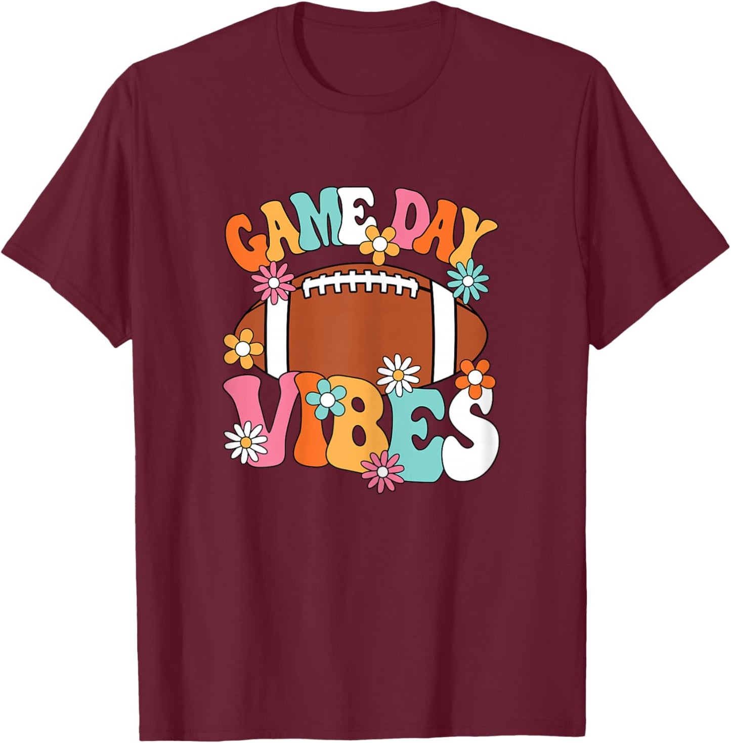 Game Day Vibes American Football Player Groovy Women Girls T-Shirt - T-Shirt | Maroon