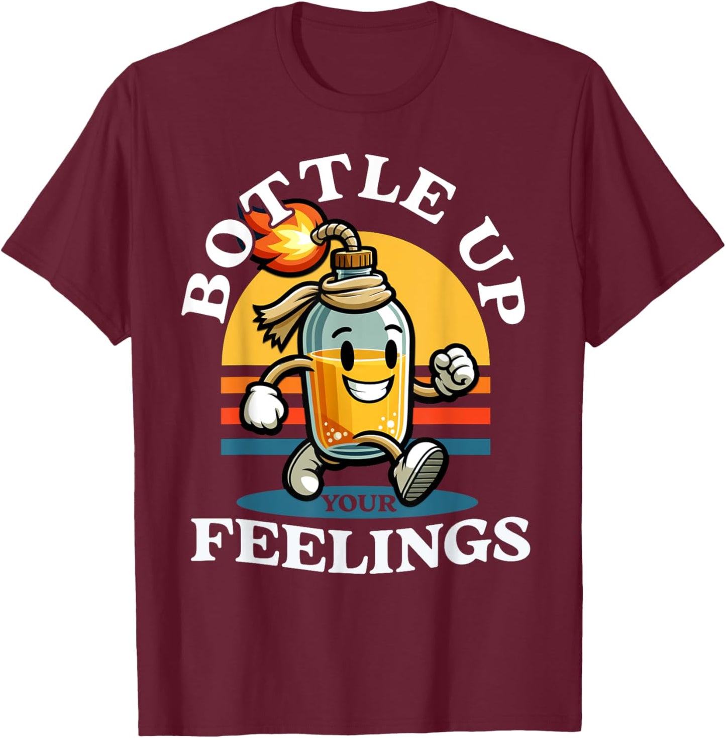 Bottle Up Your Feelings Funny Cartoon Retro Vintage T-Shirt - T-Shirt | Maroon