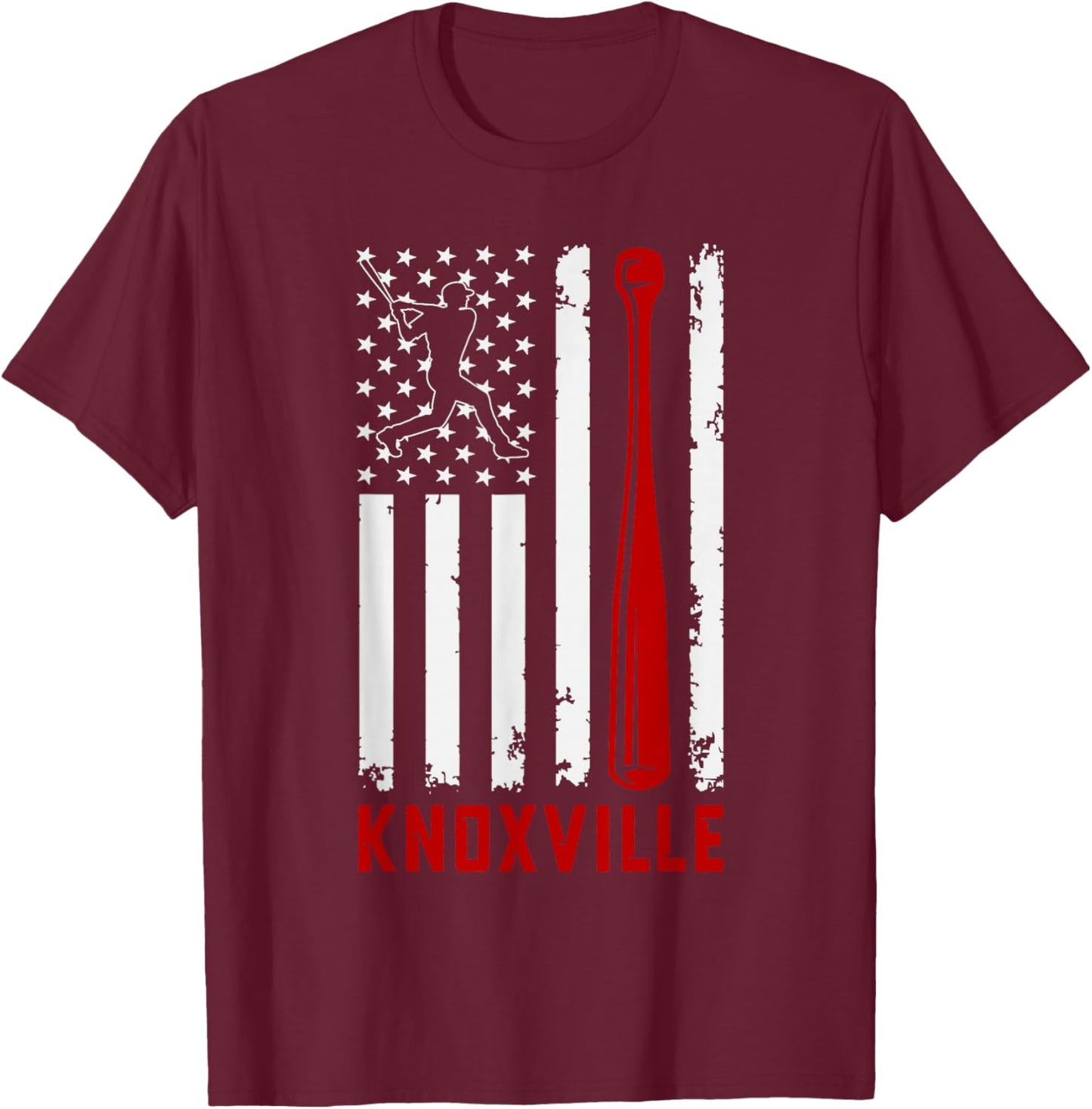 Knoxville American Flag Baseball Lover USA Knoxville T-Shirt - T-Shirt | Maroon