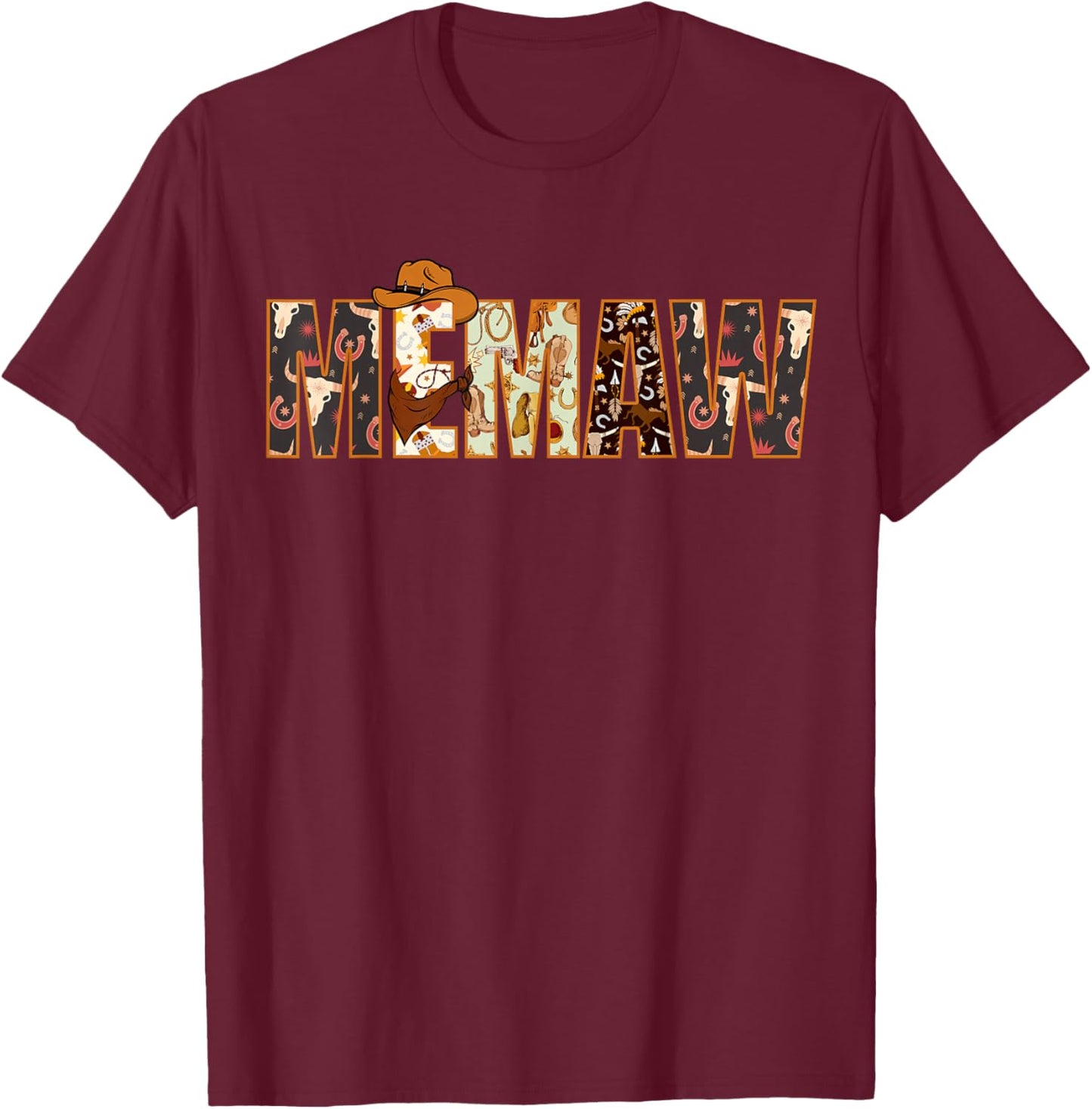 Memaw Western Rodeo Family Matching Birthday T-Shirt - T-Shirt | Maroon