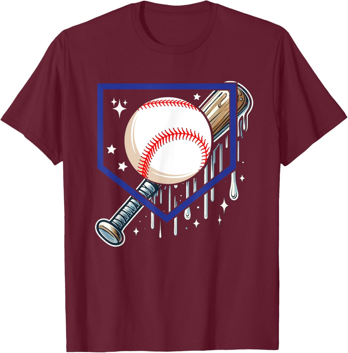 Baseball Home Plate Drip Boys Baseball, Baseball Drip T-Shirt - T-Shirt | Maroon