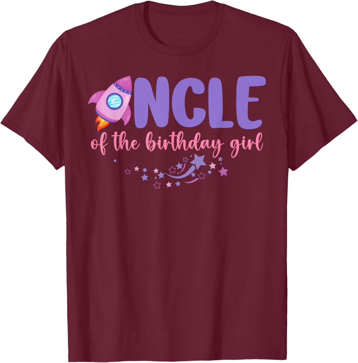 Two The Moon Uncle of The Birthday Girl Astronaut Family T-Shirt - T-Shirt | Maroon