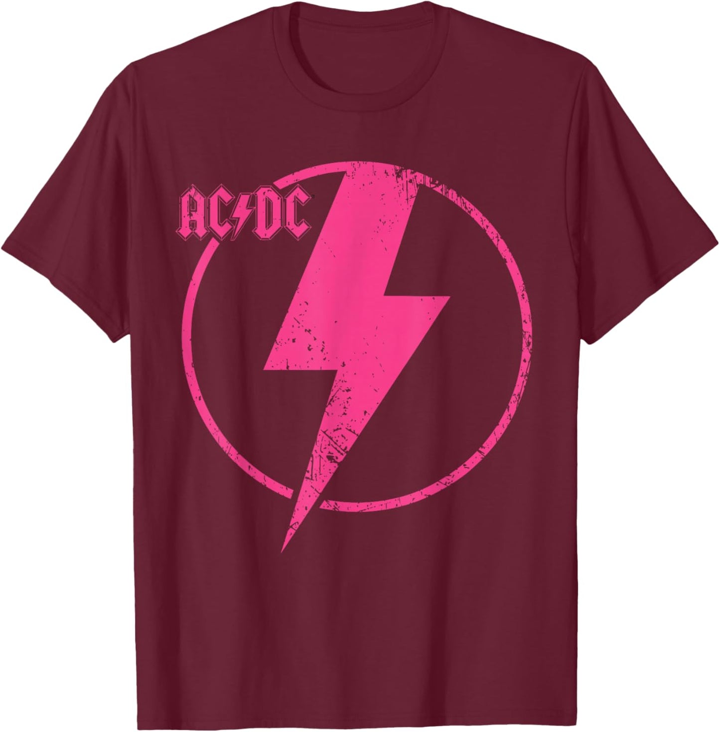 Offiziell AC/DC Pink Distressed Logo ACDC T-Shirt - T-Shirt | Maroon