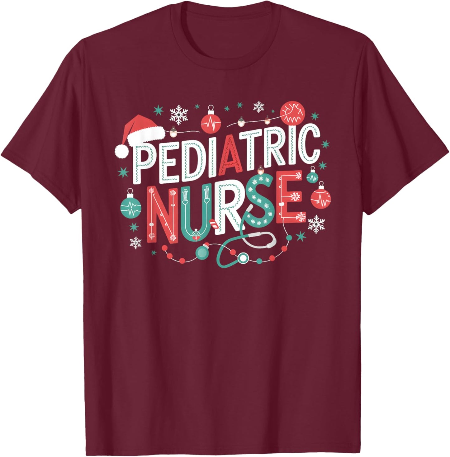 Peds Crew Pediatric Nurse Nursing Group Christmas Matching T-Shirt - T-Shirt | Maroon