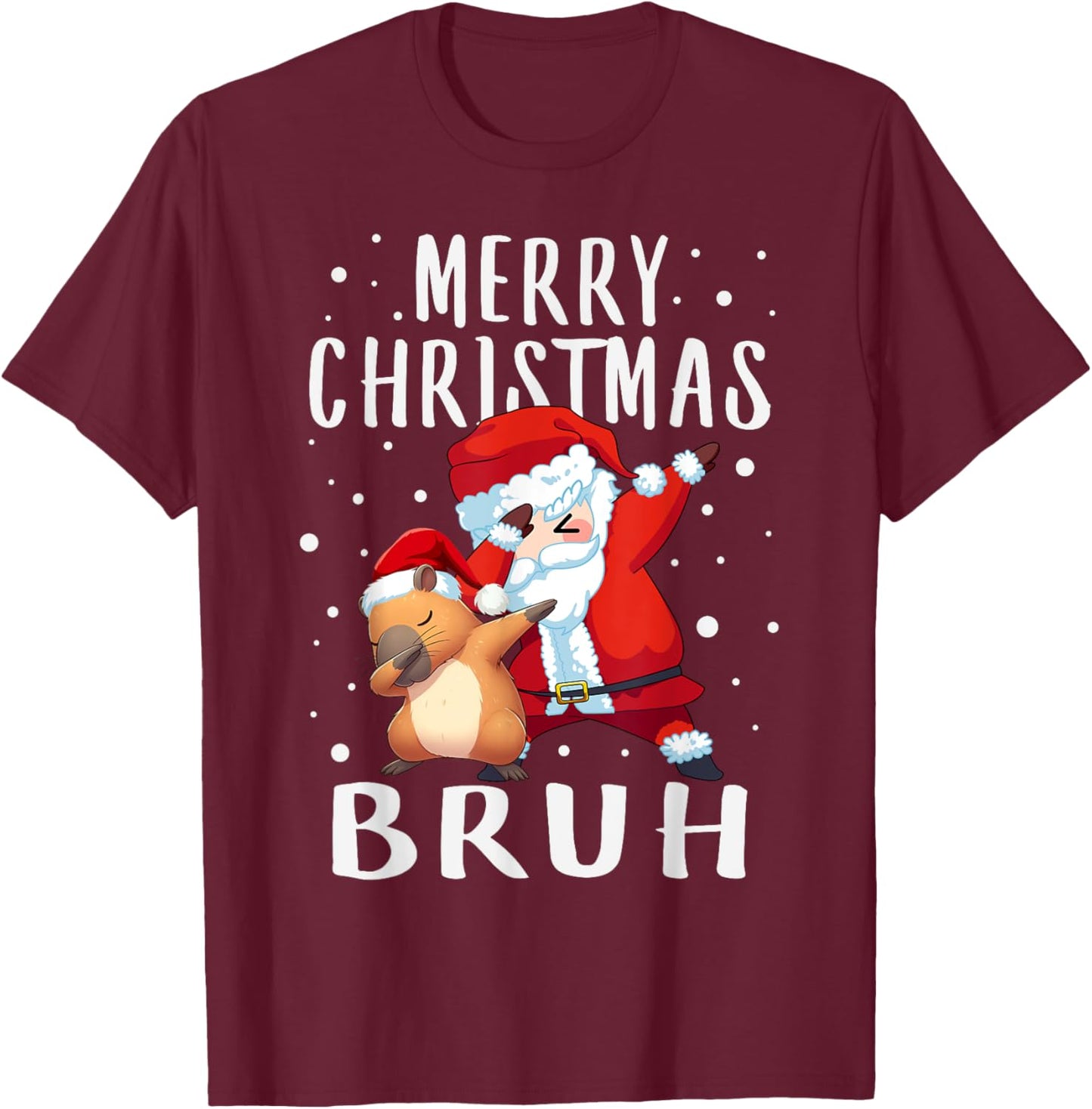 Dabbing Santa Claus Capy Merry Christmas Bruh Boy Girl Funny T-Shirt - T-Shirt | Maroon