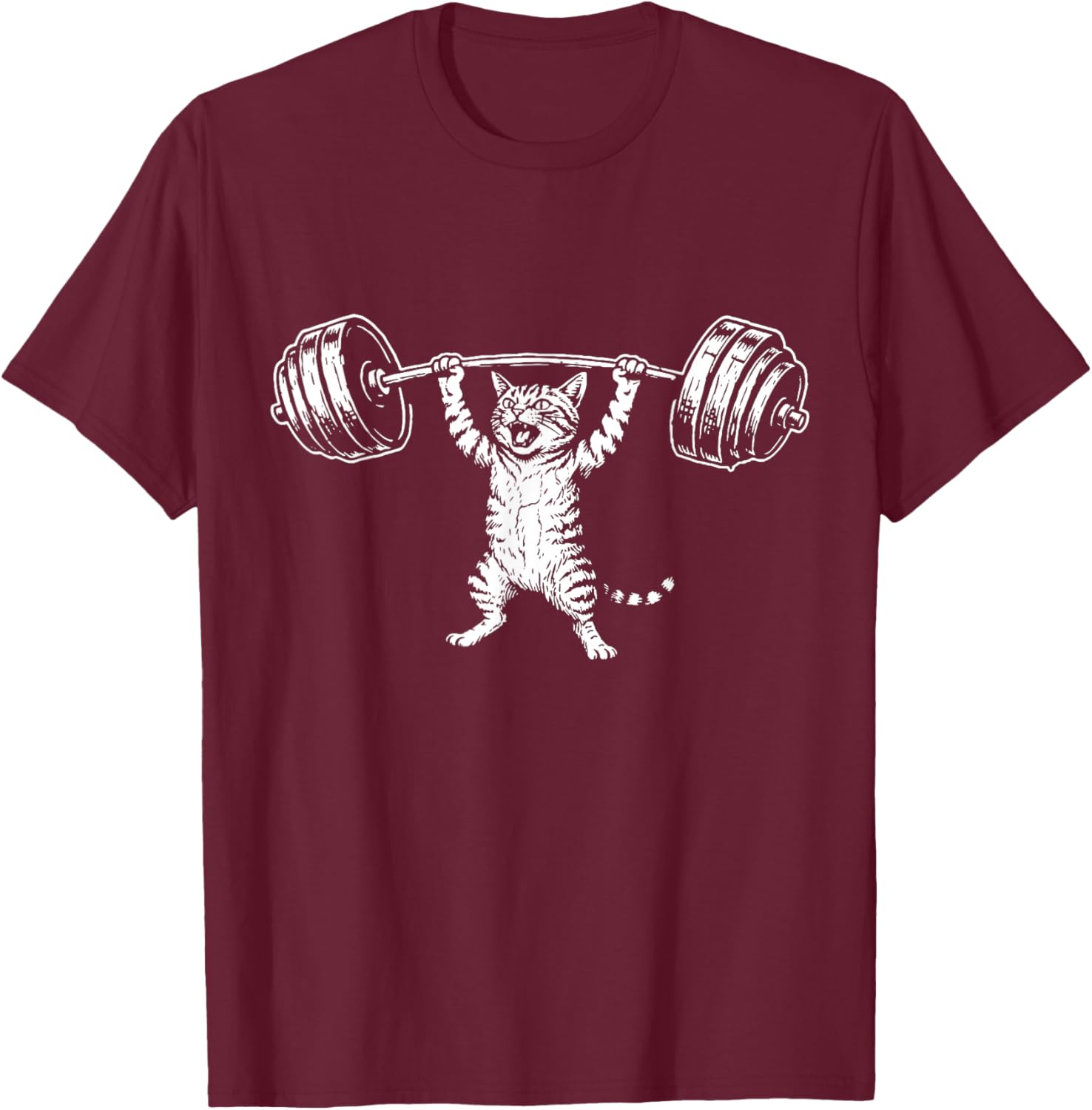 Funny Cat Gym Deadlift Workout Humor Design T-Shirt - T-Shirt | Maroon