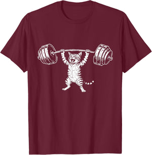 Funny Cat Gym Deadlift Workout Humor Design T-Shirt - T-Shirt | Maroon