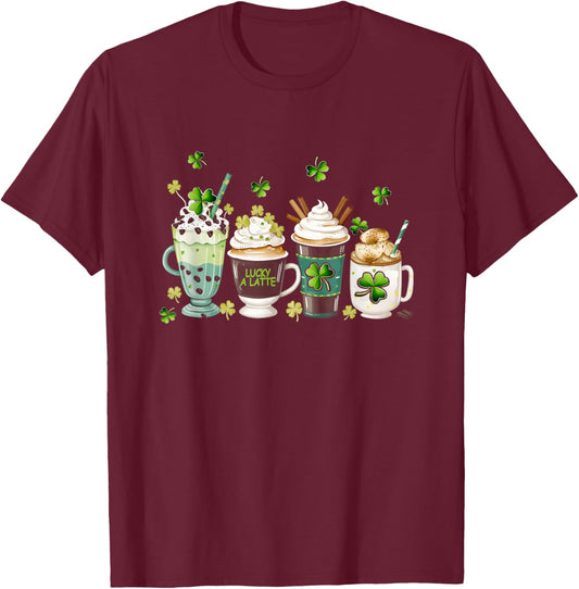 St Patrick'S Day Coffee Lover Lucky A Latte Irish Shamrock T-Shirt - T-Shirt | Maroon